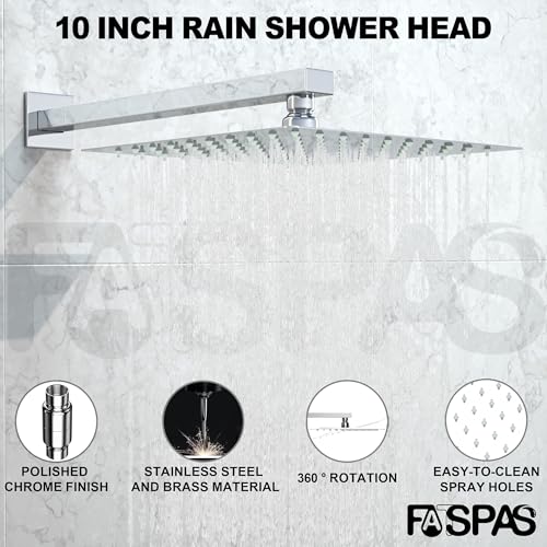 Polished Chrome Shower System with 10-Inch Rain Showerhead and Handheld | Innovative air-injection technology for low pressure, high-flow rate up to 3.22 GPM ensuring powerful consistent stream - color: Polished Chrome, style: 10"-Without Tub Spout