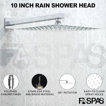Polished Chrome Shower System with 10-Inch Rain Showerhead and Handheld | Innovative air-injection technology for low pressure, high-flow rate up to 3.22 GPM ensuring powerful consistent stream - color: Polished Chrome, style: 10"-Without Tub Spout