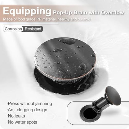 Oil Rubbed Bronze Bathroom Faucet, Brass Waterfall Faucet Widespread Bathroom Sink Faucet 3 Hole, 4-16 Inch Bathroom Faucets with Pop Up Drain 2 Handle & Supply Hose for Hotel Farmhouse Antique - color: Oil Rubbed Bronze - Farmhouse