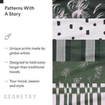 GEOMETRY Kitchen Tea Towels - Quick Dry Microfiber Dish Towels for Kitchen - Meadow 18" x 30" - 5 Pack - color: All Lined Up, style: Kitchen Towel - Quintuple