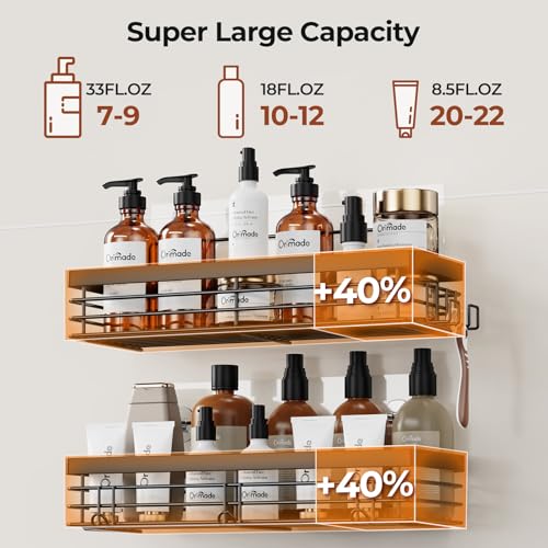 Orimade Adhesive Shower Caddy Soap Dish Holder Shelf with 5 Hooks Bathroom Organizer Basket Kitchen Storage Rack Wall Mounted No Drilling Stainless Steel - 3 Pack, Black - color: Black - 2 Pack with Soap Dish
