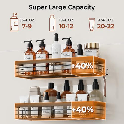 Orimade Adhesive Shower Caddy Soap Dish Holder Shelf with 5 Hooks Bathroom Organizer Basket Kitchen Storage Rack Wall Mounted No Drilling Stainless Steel - 3 Pack, Black - color: Black - 2 Pack with Soap Dish