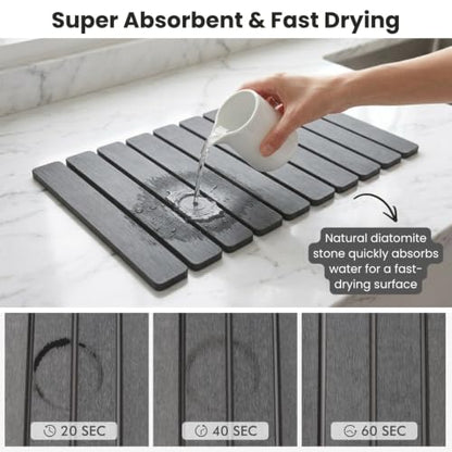 Stone Dish Drying Mat for Kitchen Counter, Large Quick Dry Diatomaceous Earth Stone Drying Mat, Foldable Water Absorbent Dish Drying Mat for Dishes, Cups, Bottles, Kitchen Sink & Countertop (Grey) - color: Gray