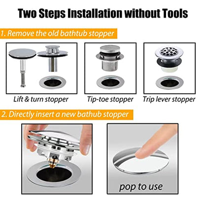 Anlige Bathtub Drain Stopper, Pop Up Tub Stopper and Cover, Bottom with Hair Catcher, Universal for 1.45 to 1.8 in Drain, Replaces Old Drain Plug, Chrome Silver - color: Chrome Silver