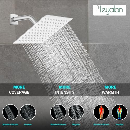Heyalan 8 Inch Square Rain Shower Faucet Set with Valve, Polished Chrome | Female-thread 1/2-inch NPT connections, SUS304 shower head, brass rough-in valve, single-handle control Shower Set - color: Chrome, size: 8 Inch Square Shower Head