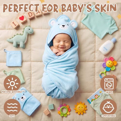 Tegeme 24 Pcs Large Hooded Baby Towel with Washcloths,Mixed | Ultra Absorbent, Toddler, 6 Bath Towel, 18 Washcloths 10inch, Coral Fleece, Newborn, Infant, Boy, Girl, Baby Shower, Birthday - style: Mixed