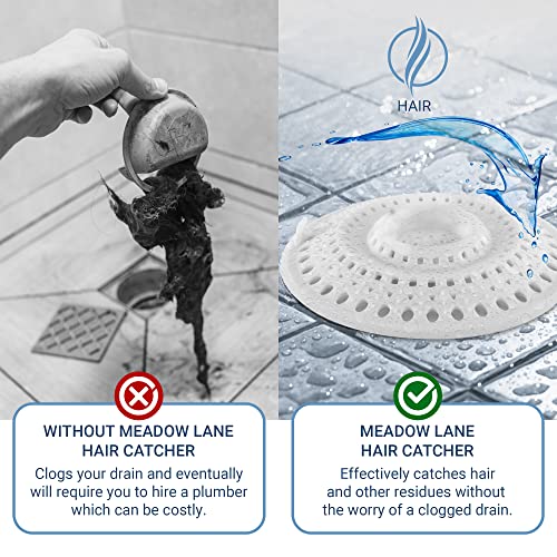 Meadow Lane Silicone Drain Hair Catcher, Fits Most Drains, White, 3-Pack | Flat silicone cover adjusts to 3 drain setups; 4.75-inch design catches hair on top and lifts off for quick cleaning. - size: 3 Pack