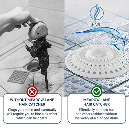 Meadow Lane Silicone Drain Hair Catcher, Fits Most Drains, White, 3-Pack | Flat silicone cover adjusts to 3 drain setups; 4.75-inch design catches hair on top and lifts off for quick cleaning. - size: 3 Pack