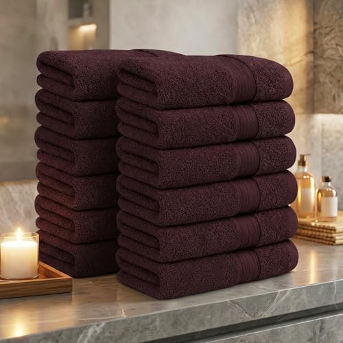 100% Cotton Hand Towels 18x28 Inches, 600 GSM, Soft & Absorbent, Set of 12, Brown - color: Brown, size: Hand Towel Set of 12