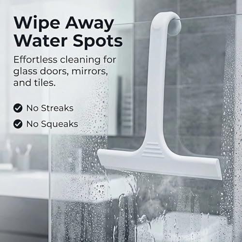 Silicone Shower Squeegee - All-in-One Design with Built-in Hook, 10 Inch Streak-Free Bathroom and car Cleaner for Glass Doors, Mirrors, Windows, Tiles Grey - color: Gray