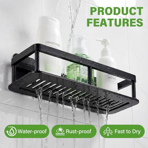Corner Shower Caddy, 2 Pack No Drill Adhesive Shower Storage Shelves, Wall Mounted Bathroom Organizer Shelf with 2 Removable Hooks for Bathroom Kitchen