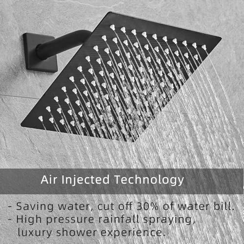 Matte Black Shower System Bathroom Rainfall Shower Faucet Set Complete Wall Mounted 6 Inch Shower Head and Handle Set with Rough-in Valve Body and Trim Kit - color: Matte Black, size: 6 Inch