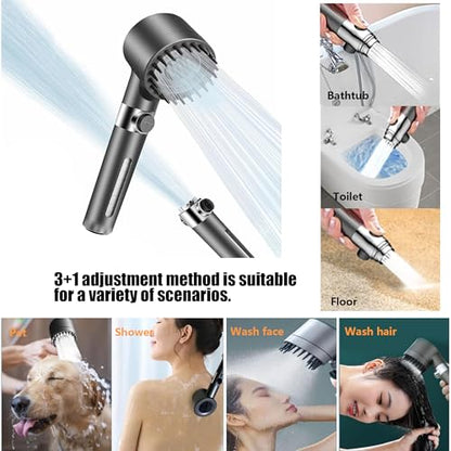 High Pressure Shower Head Ionic Technology Filtered with Handheld | 3 Spray Modes Shower Head and 5 Replaceable Filters,2 Hoses Power Wash for Hard Water, with ON/OFF Switch ﻿