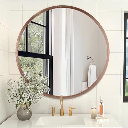 Round Bathroom Mirror Circle Aluminum Alloy Wall Mirrors with Simple Metal Tempered Glass Frame Modern Round Hanging Mirror for Bathroom Hallway Room Living Purple Frame - color: Purple, size: 12"L x 12"W