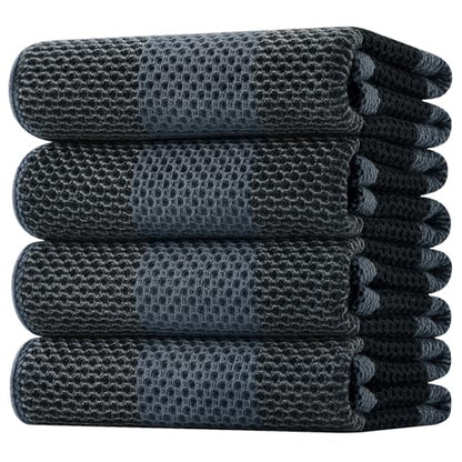 Homaxy 100% Cotton Plaid 4 Pack Kitchen Towels, 20" x 28", Black & Grey | Waffle Weave, Plaid, Super Soft and Absorbent Dish Towels, Quick Drying, Multi-Purpose - color: Black & Grey, size: 20 x 28 - 4 Pack