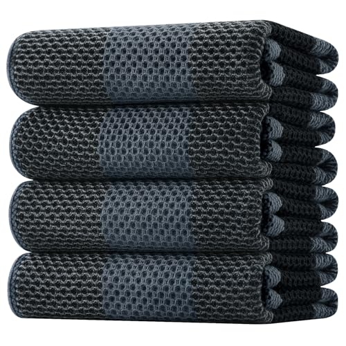 Homaxy 100% Cotton Plaid 4 Pack Kitchen Towels, 20" x 28", Black & Grey | Waffle Weave, Plaid, Super Soft and Absorbent Dish Towels, Quick Drying, Multi-Purpose - color: Black & Grey, size: 20 x 28 - 4 Pack