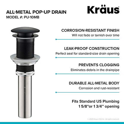 KRAUS Pop-Up Drain in Matte Black, PU-10MB - color: Matte Black, size: 8 5/8 Inch