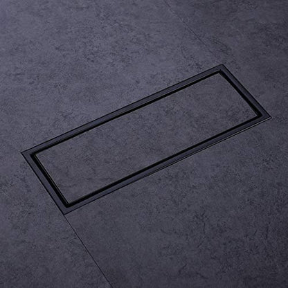 304 Stainless Steel Linear Shower Floor Drain with Tile Insert Grate Removable Cover 12 inch Long Rectangle, Matte Black Plated Finish