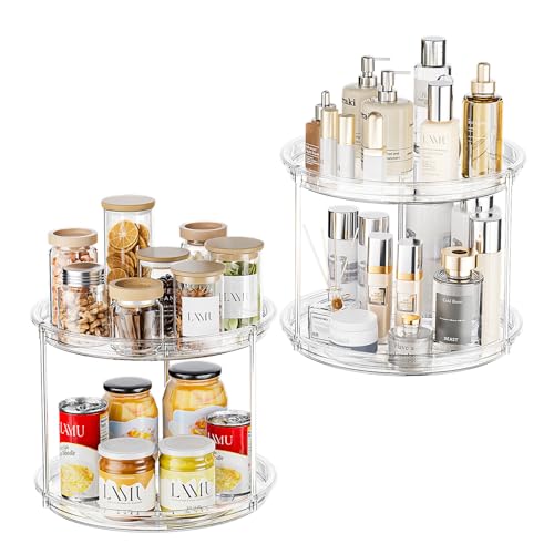 LAMU 2 Tier Lazy Susan Turntable Organizer for Cabinet, 9'' Rotating Spice Rack for Kitchen, Pantry, Countertop, Bathroom, Vanity, Under Sink, Medicine Cabinet Organizer, 2 Pack - color: 2 Pack Clear