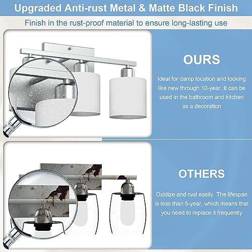 18 Inches Bathroom Light Fixtures Over Mirror Brushed Nickel | Anti-Rust 3-Light Vanity Lights Over Mirror, E26 Standard Socket, Milky White Glass Shades, Bulbs Not Included - color: Brushed Nickel-3 Light