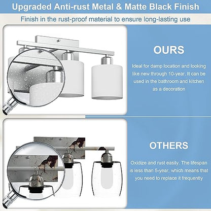 18 Inches Bathroom Light Fixtures Over Mirror Brushed Nickel | Anti-Rust 3-Light Vanity Lights Over Mirror, E26 Standard Socket, Milky White Glass Shades, Bulbs Not Included - color: Brushed Nickel-3 Light