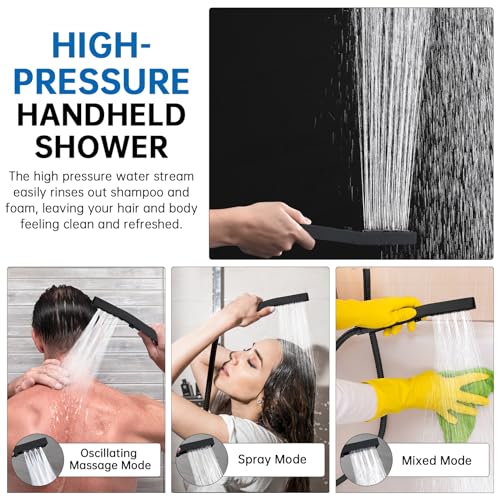 G-Promise 14 Inch All Metal Rain Shower Head with Handheld (Matte Black) | Suits Every Height, Pause Mode Diverter, Massage Mode Handheld, Full Body Coverage, Easy to Install, Modern Bath Upgrade - color: Matte Black, size: 14 Inch