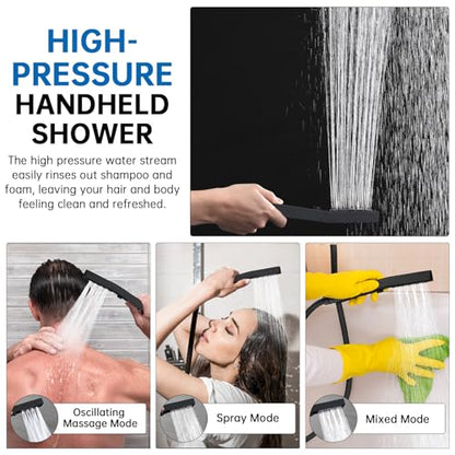 G-Promise 14 Inch All Metal Rain Shower Head with Handheld (Matte Black) | Suits Every Height, Pause Mode Diverter, Massage Mode Handheld, Full Body Coverage, Easy to Install, Modern Bath Upgrade - color: Matte Black, size: 14 Inch