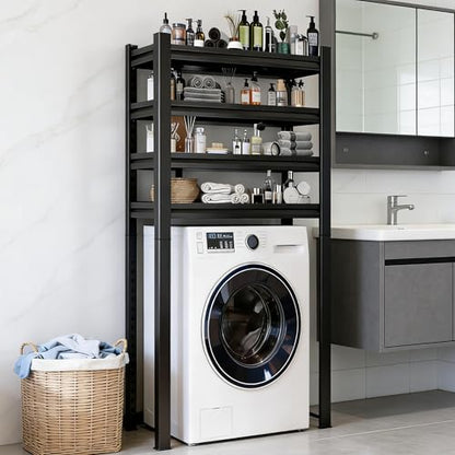 Over the Washer and Dryer Storage Shelf, Height-Adjustable Storage Shelf with Fence, 5-Tier Metal Organizer Rack for Washer Dryer, Sturdy Shelving Unit for Kitchen, Apartment (72"Hx35.4"Wx15.8"D) - size: 72"Hx35.4"Wx15.8"D