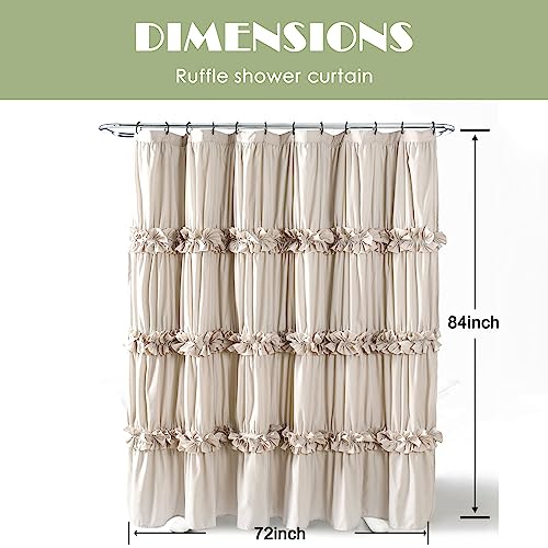 Camel Ruffle Shower Curtain, Vintage Handcrafted Bow Tie Bath Curtain for Master Bathroom, Ruched Microfiber Bathroom Curtain with 12 Buttonholes, 72" W x 84" H (LQ-10) | Vintage Handcrafted Bow Tie Bath Curtain for Master Bathroom, Ruched Microfiber Bath