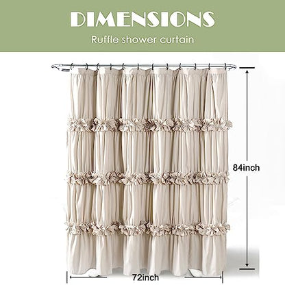 Camel Ruffle Shower Curtain, Vintage Handcrafted Bow Tie Bath Curtain for Master Bathroom, Ruched Microfiber Bathroom Curtain with 12 Buttonholes, 72" W x 84" H (LQ-10) | Vintage Handcrafted Bow Tie Bath Curtain for Master Bathroom, Ruched Microfiber Bath