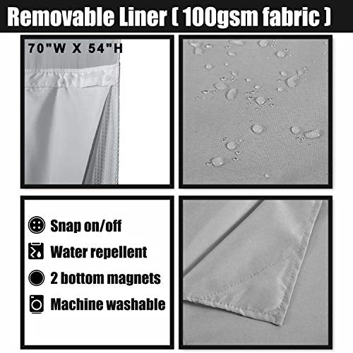 Barossa Design Cotton Waffle Weave Shower Curtain with Snap-in Liner Gray | Cotton Blend, Honeycomb Waffle, Fabric Snap on/off Liner, Water Repellent, Mesh Window, Machine Washable, 71x72 - color: Lake Wanaka Gray, size: 71"W x 72"L (Pack of 1)