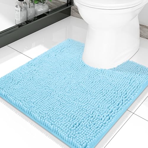 Smiry Luxury Chenille Toilet Rugs U-Shaped 20x20, Soft Absorbent Non-Slip Contour Bathroom Rugs for Toilet, Machine Washable Contoured Bath Mats, Sky Blue - color: Sky Blue, size: 20" X 20" Contour Rug