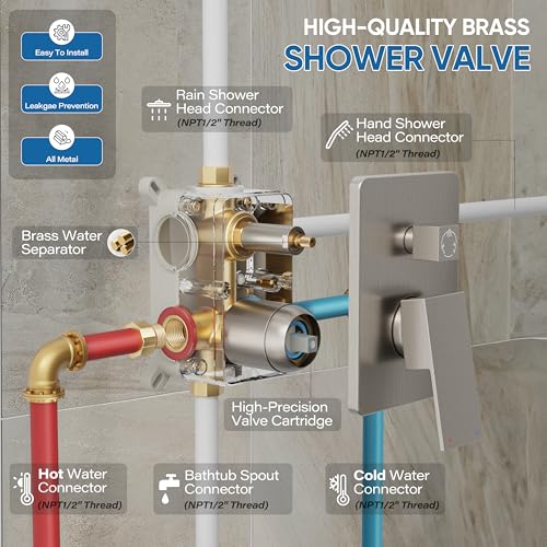 Tub Shower System with 10" Rain Head, Handheld & Valve Kit | All-Metal Tub Shower Faucet Set, Wall Mounted Rain Showerhead, Handheld Spray, Includes Valve and Trim Kit, Brushed Nickel - color: Brushed Nickel 10