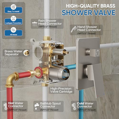 Tub Shower System with 10" Rain Head, Handheld & Valve Kit | All-Metal Tub Shower Faucet Set, Wall Mounted Rain Showerhead, Handheld Spray, Includes Valve and Trim Kit, Brushed Nickel - color: Brushed Nickel 10