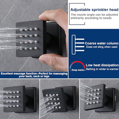 Thermostatic Shower System Dual 16" Ceiling & 8" Wall Mounted Rain Shower Heads, 4 Function, Matte Black - color: Matte Black