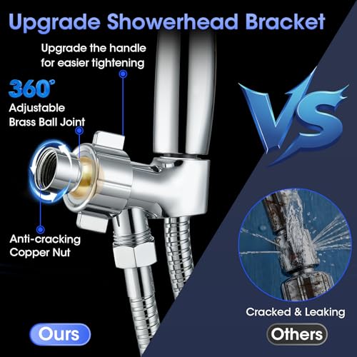 Shower Head with Handheld, High Pressure 10 Spray Built-in Pause & Power Wash, Anti-clog Nozzles, Detachable Hand Held Showerhead with Leakproof Stainless Steel Hose&Adjustable Overhead Bracket Chrome - color: Premium Chrome