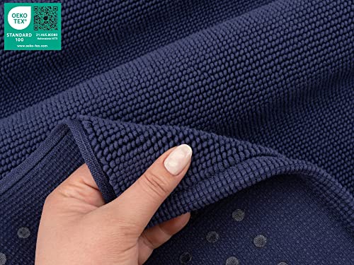 American Soft Linen Bath Rug, 20 in 34 in 100% Cotton Bath Mats Rugs for Bathroom, Slip Reducer Washable Shaggy Form Area Rugs, Navy Blue Bath Rug - color: Navy Blue, style: 20x34" Cotton Bath Mat
