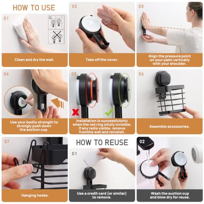 Upgraded Suction Cup Toothbrush Holder with Visible Safety Indicator, Black | Heavy Duty Stainless Steel Shower Electric Tooth Brush and Toothpaste Organizers, Removable, No Drilling, Anti-Puddling - color: Black Pro