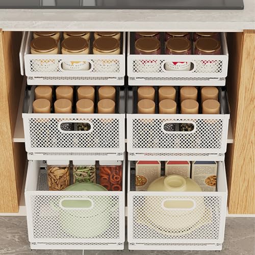 Pull Out Cabinet Organizer, Slide Out Drawers Fixed with Adhesive Nano Film, Pantry Shelves Sliding Drawer Storage Organization for Kitchen (Double Layer 11.8 * 9.4 * 16.6inch/30 * 24 * 42.4cm) - size: 11.8*9.4*16.6inch/30*24*42.4cm