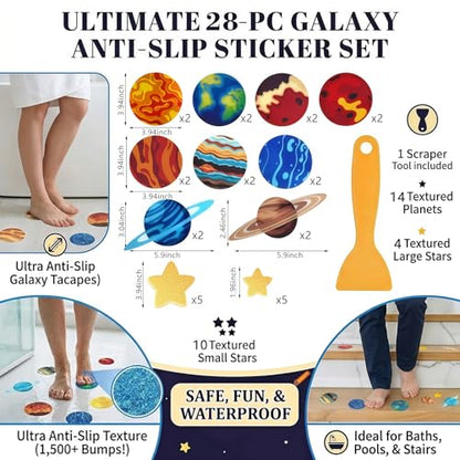 28-Piece Planet-Themed Non-Slip Bath Stickers, Custom-Designed for Family Bathrooms, Suitable for Bathtubs and Bathroom Floors (Includes Scraper) - color: Planet
