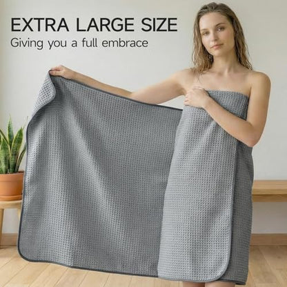 REDKISS Soft 8 Piece Waffle Towel Set, Microfiber, Lighter Weight, Absorbent, Quick Dry, Lint Free Bath Towels for Bathroom, Spa & Hotel – 2 Bath, 2 Hand, 4 Washcloths, Gray - color: Gray