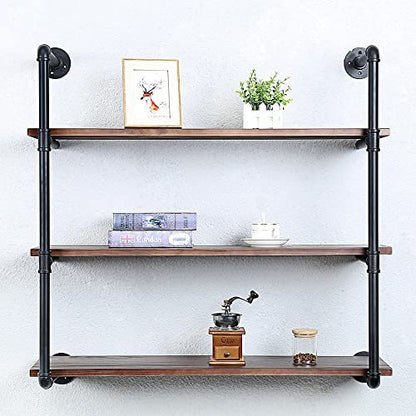 Industrial Pipe Shelves With Wood Planks,Rustic Pipe Shelving Wall Shelf | Metal Pipe Solid Pine Wood,Easy to Assemble,Wooden Board Thickness 0.78 In,For Bar Farmhouse Kitchen Office Bathroom,Bedroom - color: 3-layer, size: 36in