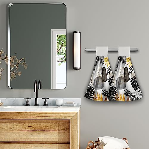 Giwawa Black and Gold Leaves Hanging Kitchen Towels 2 Pcs Tropical Palm Leaf Hand Towels Soft Tea Bar Dish Cloths Dry Towel for Bathroom Laundry - color: Black Gold Leaf