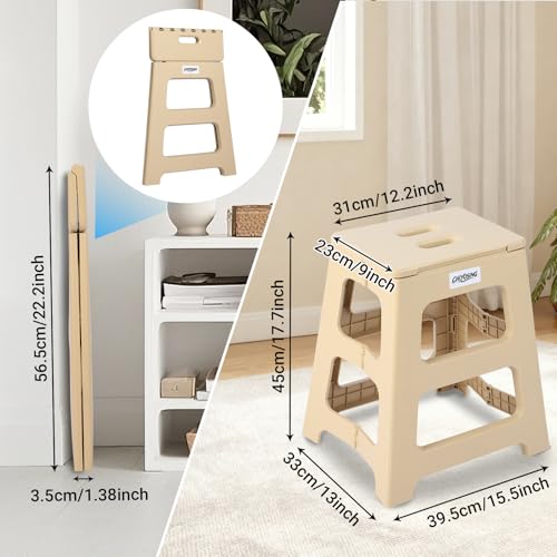 Foldable Bath Shower Safety Chair Seat, 17.7" High Anti-Slip Bench Bath tub Stool for Elderly or Seniors (Beige) - color: Beige