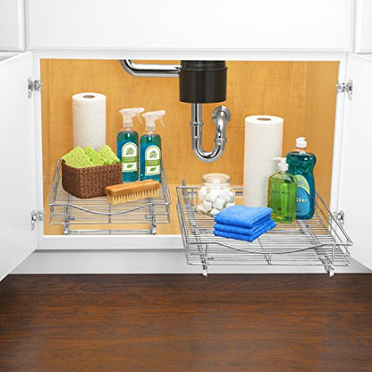 LYNK PROFESSIONAL® Pull Out Cabinet Organizer, Kitchen Slide Out Drawer | 17W x 21D chrome rollout shelf creates easy-access storage for cookware, pantry items and kitchen essentials inside cabinets - size: 17" W x 21" D
