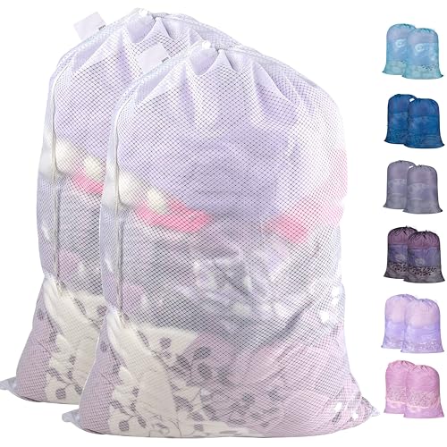 Polecasa 2 Pack Heavy Duty Diamond Mesh Laundry Bag, 24x36", White | Drawstring & ID Tag, Breathable Mesh, Machine Washable, Commercial Grade, , For College Dorms, Travel, Sports Equipment - color: A-White, size: 24"x36" | 2 Pack