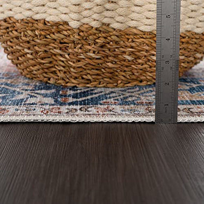 Bloom Rugs Caria Washable Non-Slip 7 ft Runner - Beige/Ocean Blue Traditional Runner for Entryway, Hallway, Bathroom, and Kitchen - Exact Size: 2'6" x 7' - color: Beige / Ocean Blue, size: 2'6" x 7' (Runner)