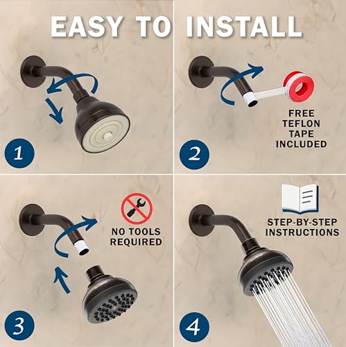 Aqua Elegante Pressure Boosting Shower Head - 1.8 GPM - Oil-Rubbed Bronze | 3 Inch Wall Mount, Water Saving Showerhead, Best For Low Flow Showers With Anti-Clog Nozzles & Adjustable Brass Fitting - color: Oil Rubbed Bronze, size: 1.8 GPM