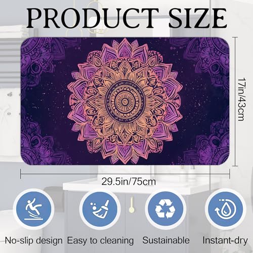 Elightvap Golden Purple Mandalas Bathroom Rugs Mat Non Slip Absorbent Quick Dry Rug Bath Mats for Bathroom Floor Bathtub,17 * 29.5 Inches - color: Golden Purple Mandalas