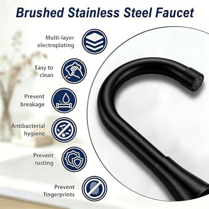 Matte Black Bathroom Faucet 3 Hole, VAPSINT 4 Inch Black Bathroom Sink Faucet, 2 Handle Stainless Steel Centerset Faucet for Vanity Lavatory RV with Pop-up Drain and Supply Hoses - color: Matte Black